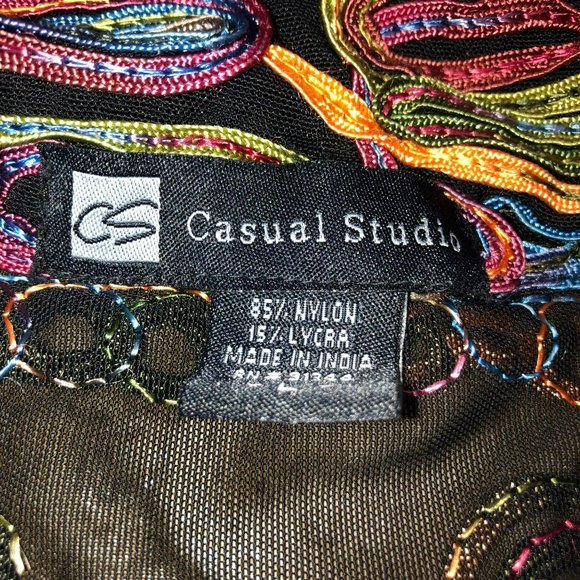 CASUAL STUDIO EMBROIDERED BLAZER JACKET SZ L BLACK ORANGE EMBROIDERED WOMENS - Picture 4 of 5